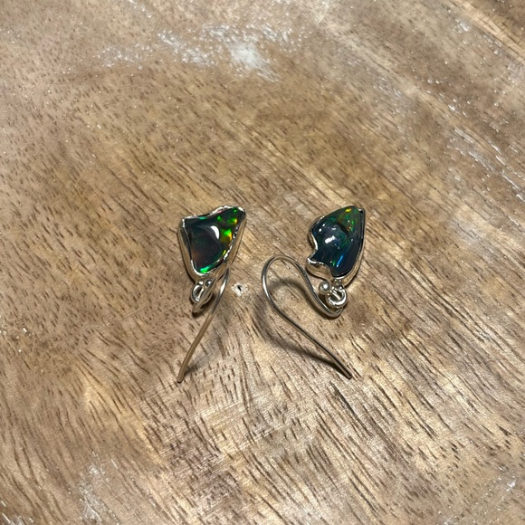 Black Ethiopian Opal Raw Form 925 Sterling Silver Earrings - Picture 9 of 12